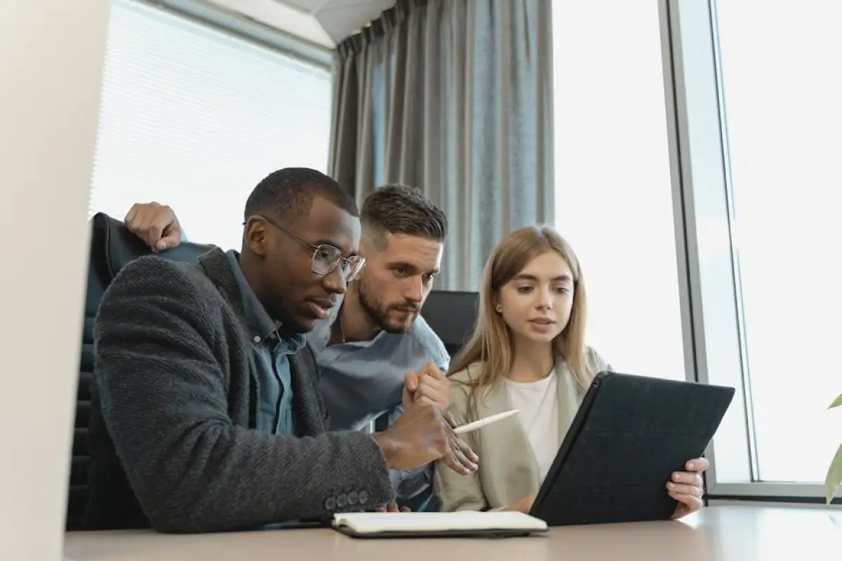 employees discussing work