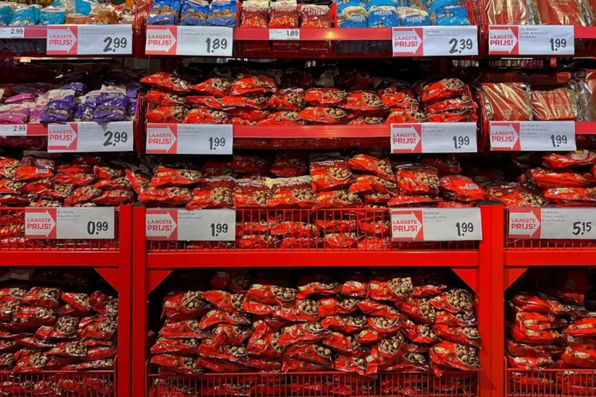 supermarket shelves with sweets